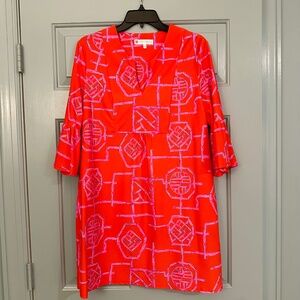 Jude Connally Dress Bamboo Lattice Orange and Pink Size Medium